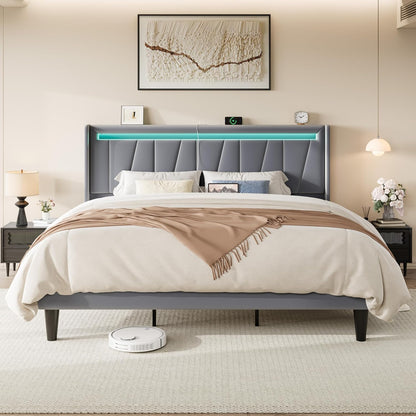 allewie king size led platform bed frame with, front angle view