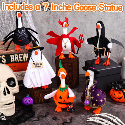 7 Inch Mini Desk Goose Statue with 6 Sets Halloween Outfits
