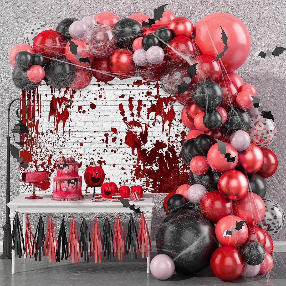 Mocsicka 10x8ft Halloween Backdrop Bloody Horror Scary Handprint Bloodstain Splashes of Blood Halloween Party Decorations Banner Photo Booth Props