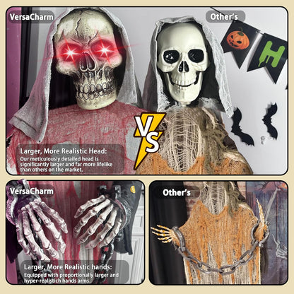 Halloween Decorations Outdoor, 6 Ft Large Animated Grim Reaper with Big Chain,Sound & Touch Activated with Creepy Sound - Scary Props House Decor for Garden Yard Lawn Indoor Decoration Animatronics