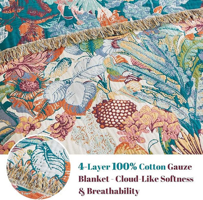 MSGKV Boho Throw Blanket for Couch 100% Cotton Floral Blanket 50"x60" Sofa Bed - Image 4