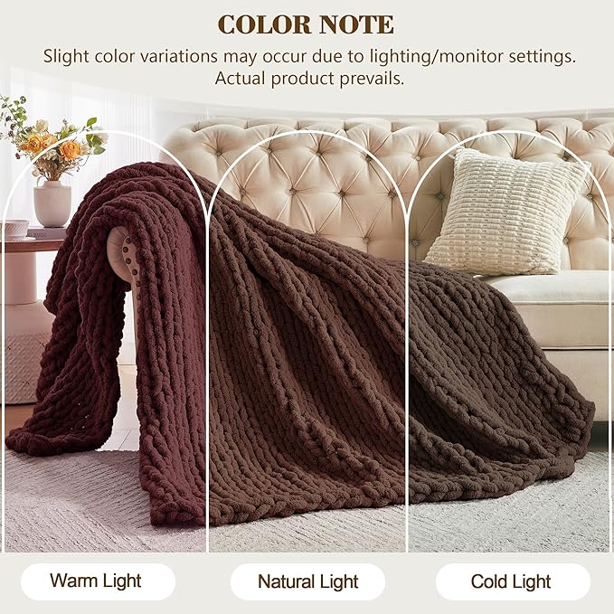 Carriediosa Chunky Knit Throw Blanket 50" X 60", 100% Hand Made Large Chenille - Image 2