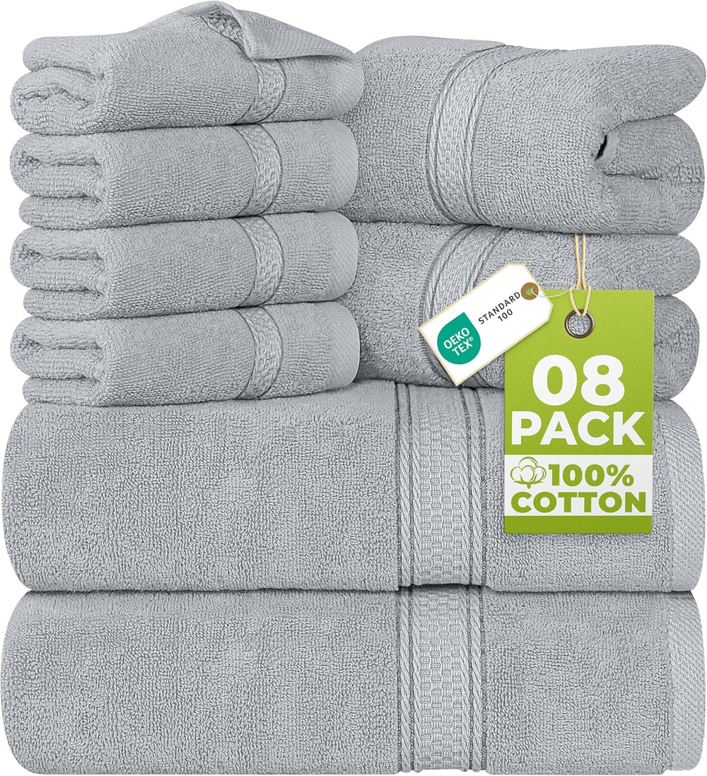 Utopia Towels 8 Piece Majestic Plush Luxury Towel Set, Cotton, Cool Grey