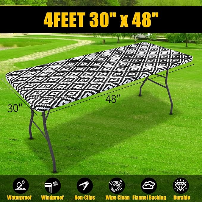 Smiry Rectangle Picnic Table Cloth, Waterproof Elastic Fitted Outdoor - Image 7