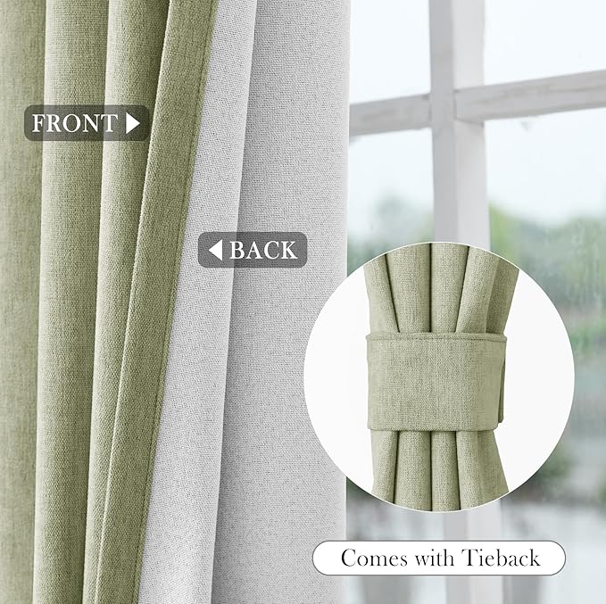 Macochico Extra Wide 100% Blackout Chenille Curtains 100" Wx102 L Thermal - Image 6