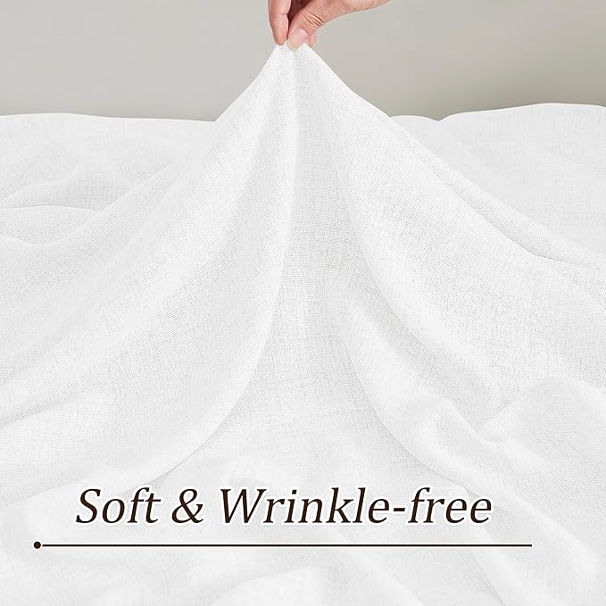 White Linen Pinch Pleated Semi Sheer Curtains 2 Panels 45 Inches Long, Back Tab - Image 7