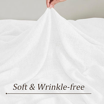 White Linen Pinch Pleated Semi Sheer Curtains 2 Panels 45 Inches Long, Back Tab - Image 7