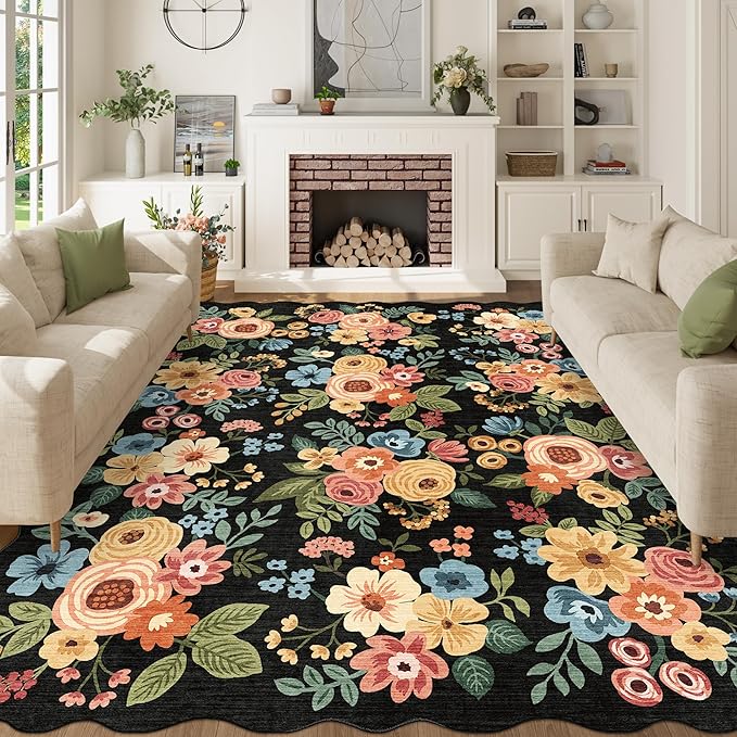 DUKINO 8x10 Area Rug, Floral Washable Rugs - Image 3