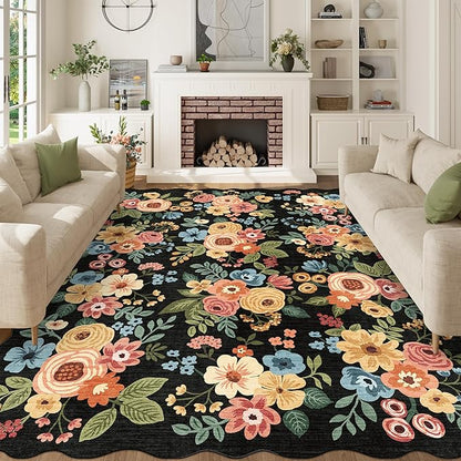 DUKINO 8x10 Area Rug, Floral Washable Rugs - Image 3