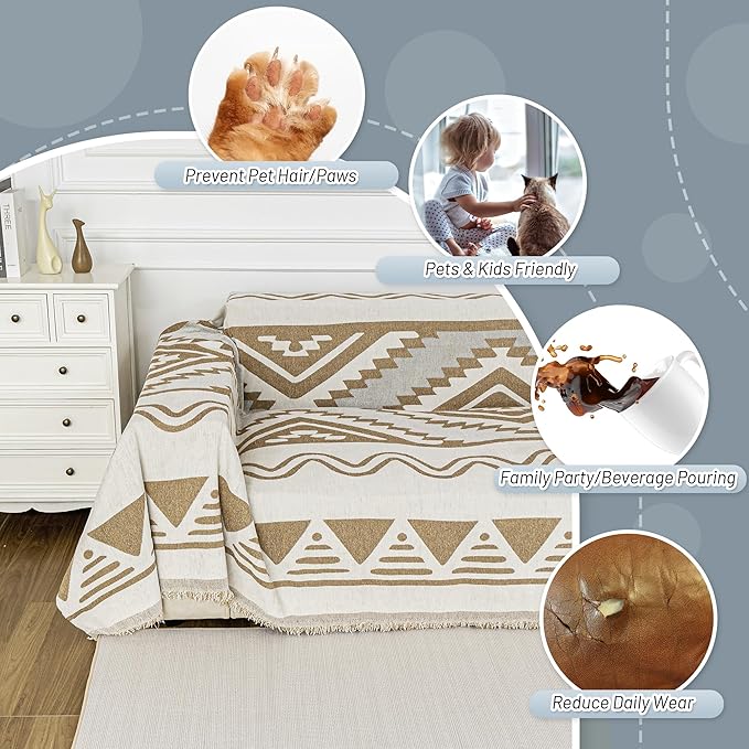 MYSKY HOME Boho Couch Cover for Dogs Washable Khaki Rhombic Couch Sofa - Image 4