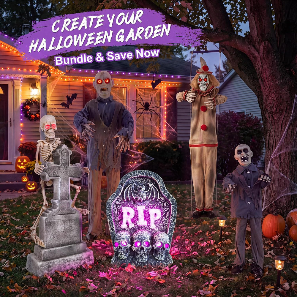 Halloween Animatronic 46in Tombstone, Spooky Scary Skeletons Decoration