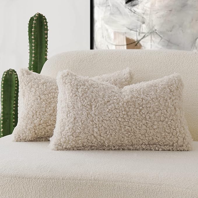 Foindtower Set of 2 Curly Teddy Wool Faux Fur Pillow Covers Decorative Boucle by Foindtower