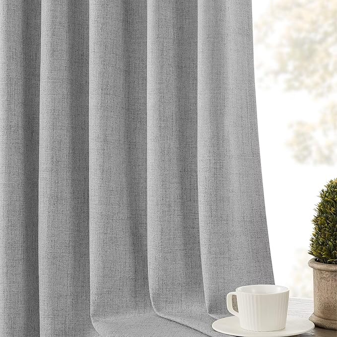 CUCRAF Custom Linen 100% Total Blackout Curtains, Light Grey Back Tab and Rod - Image 6