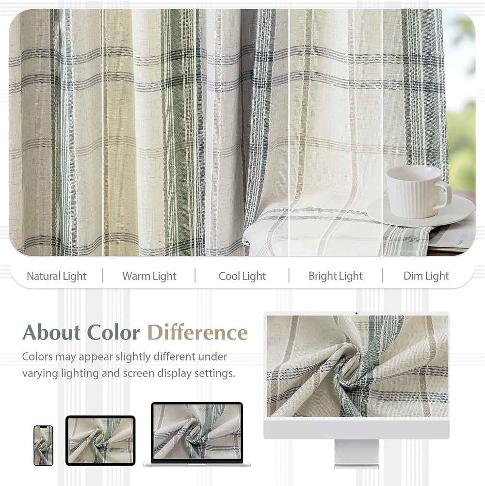 DriftAway 100% Blackout Plaid Linen Chenille Curtains 84 Inches Loden Green