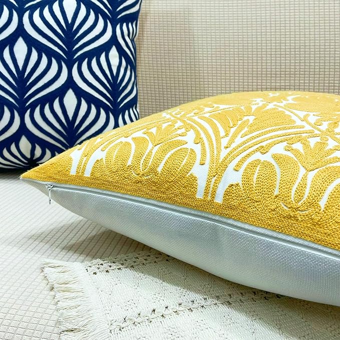 Slow Cow Yellow Canvas Embroidery Decorative Throw Pillow Cover Cushion Cover - Image 3