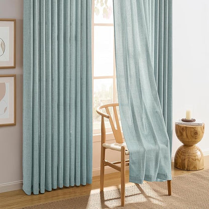 Light Blue Linen Pinch Pleat Curtains 105 Inches Long 50 Wide Per Panel Pleated - Image 6
