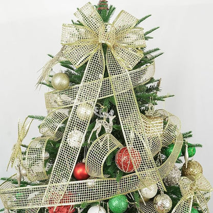 MEEDEE Gold Glitter Christmas Ribbon 2.5 Inch Square Mesh Net Wired Ribbons - Image 6