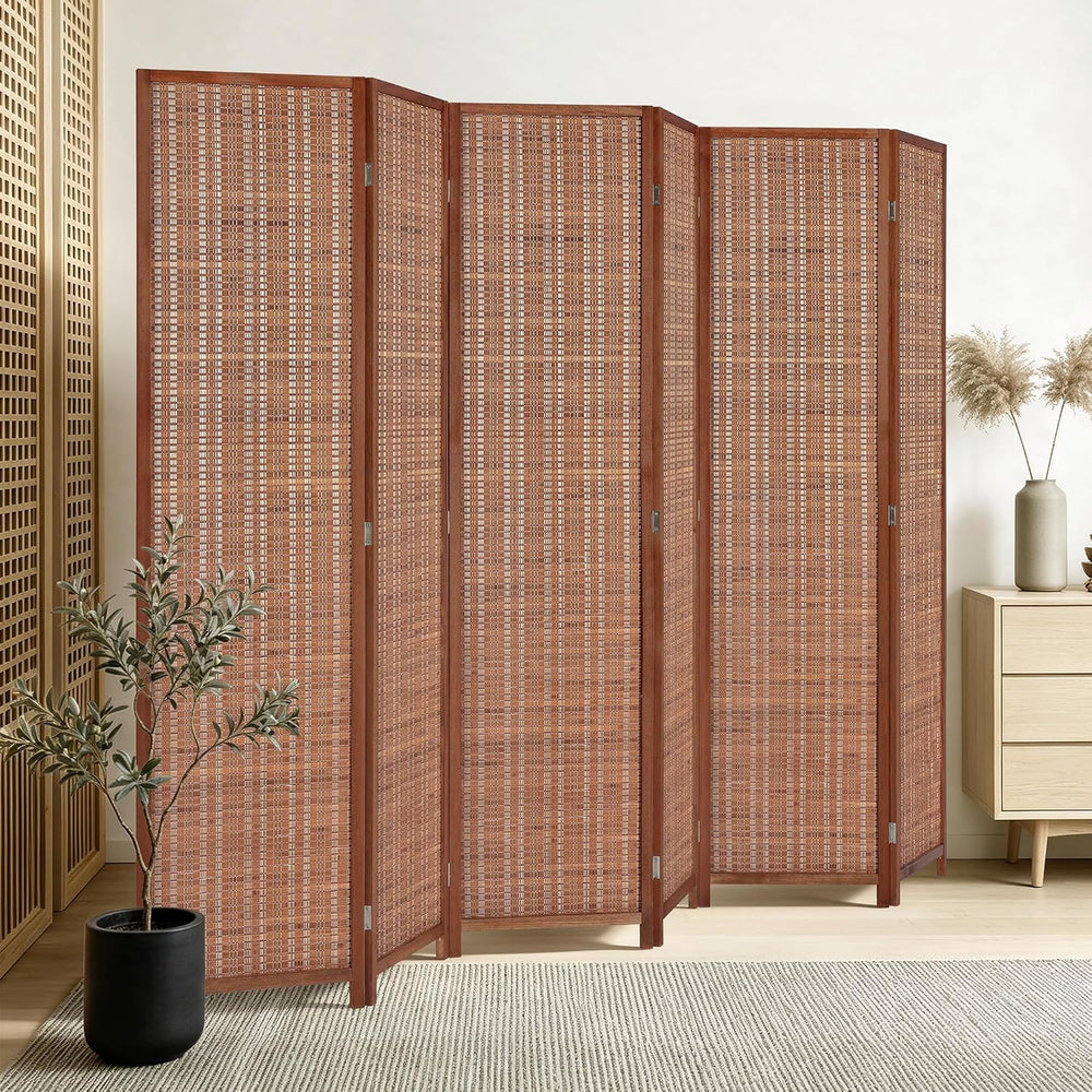 6 Panel Bamboo Room Divider, Folding Privacy Screen, Dark Brown