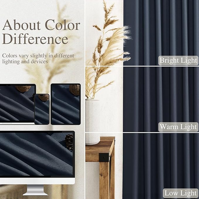 Vintage Blue Linen Curtains 90 Inch Long 2 Panels Set - Image 3