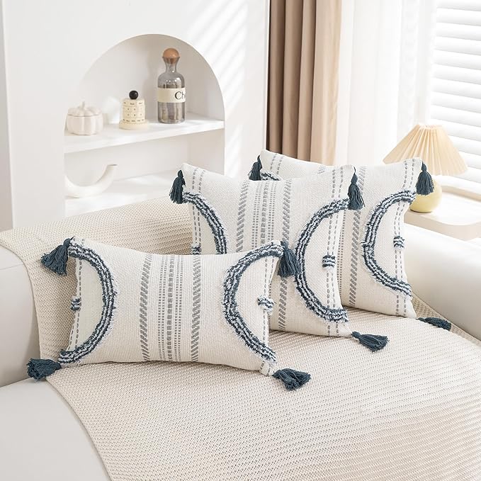 Boho Throw Pillow Covers 18x18 Set of 2 Cotton Woven Tufted Farmhouse Pillows - Image 6