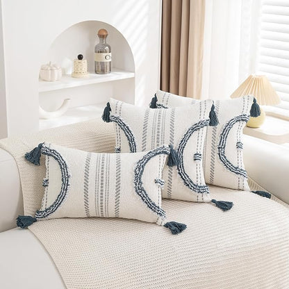 Boho Throw Pillow Covers 18x18 Set of 2 Cotton Woven Tufted Farmhouse Pillows - Image 6