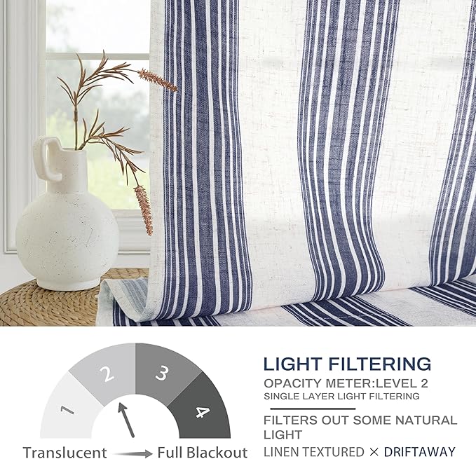 DriftAway Farmhouse Vertical Striped Linen Blend Textured Light Filtering Semi - Image 5