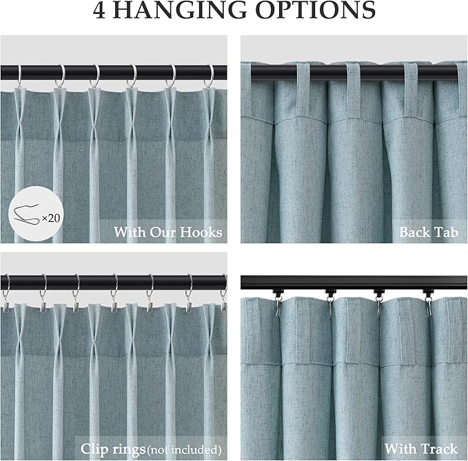 Pinch Pleat Light Blue Linen Curtains 108 Inches Length 2 panels Nursery Living - Image 5
