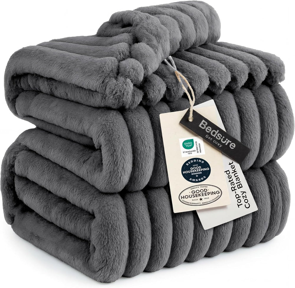 Bedsure Full Size Fleece Blankets for Bed Frost Gray 84"x90"