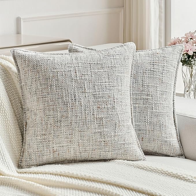 FUTEI Grey Decorative Throw Pillow Covers 22x22 Inch Set of 2, Soft Chenille by FUTEI
