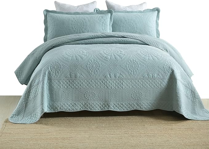 MarCielo 3-Piece 100% Cotton Oversized Bedspread Lightweight Quilt Coverlet - Image 9