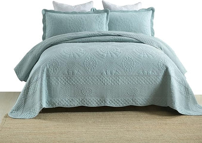 MarCielo 3-Piece 100% Cotton Oversized Bedspread Lightweight Quilt Coverlet - Image 9