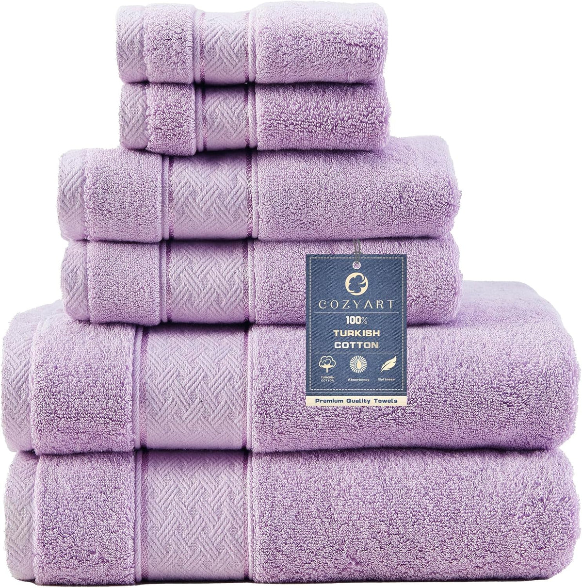 cozyart bath towel set 6 pcs, luxury lavender shown in use