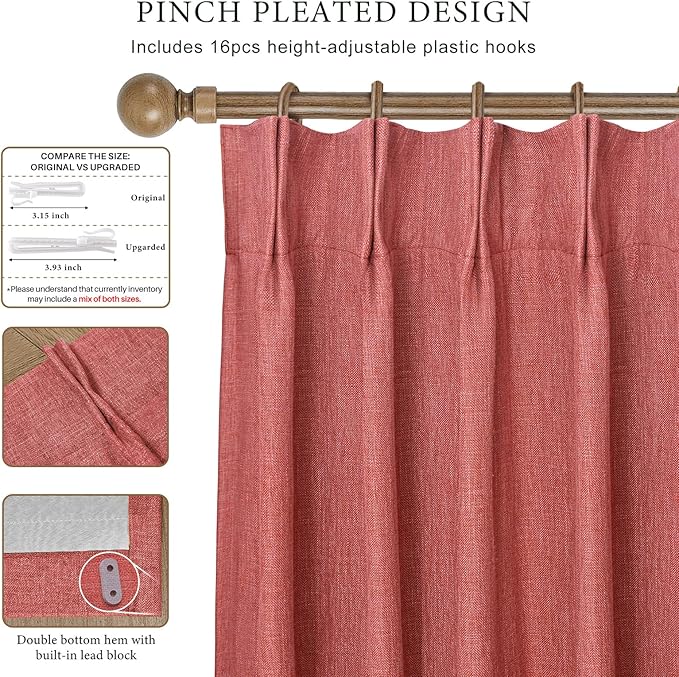 IVAPUPU Linen Pinch Pleated 100% Blackout Curtains - Image 3