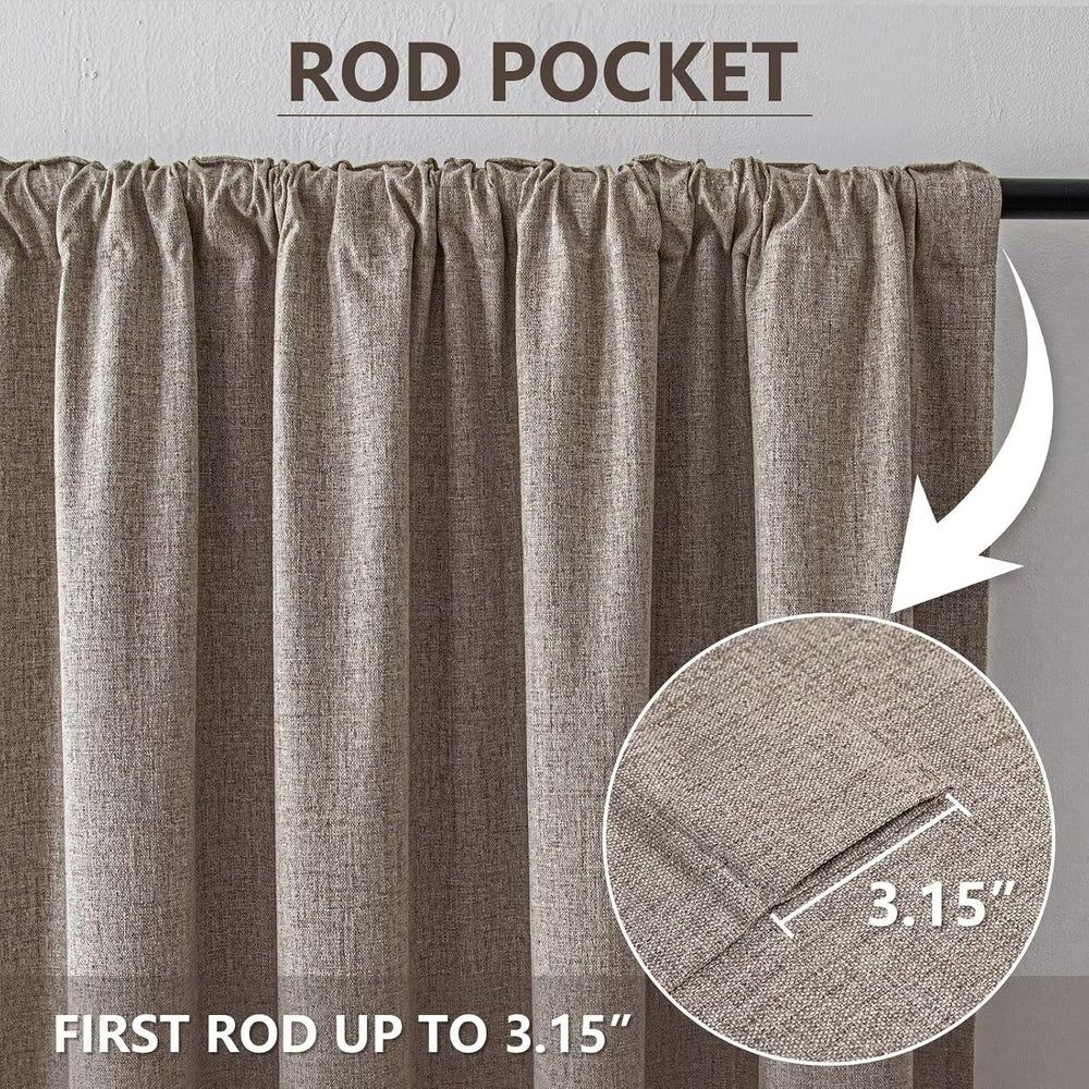 100% Blackout Curtains 96 inch Length Faux Linen (W52 x L96, Beige)