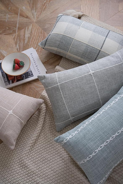 vctops Rustic Striped Cotton Linen Decorative Throw Pillow Cover Embroidery - Image 5