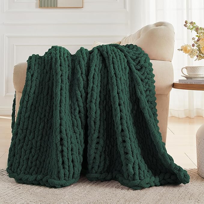 Carriediosa Chunky Knit Throw Blanket 50" X 60", 100% Hand Made Large Chenille - Image 5