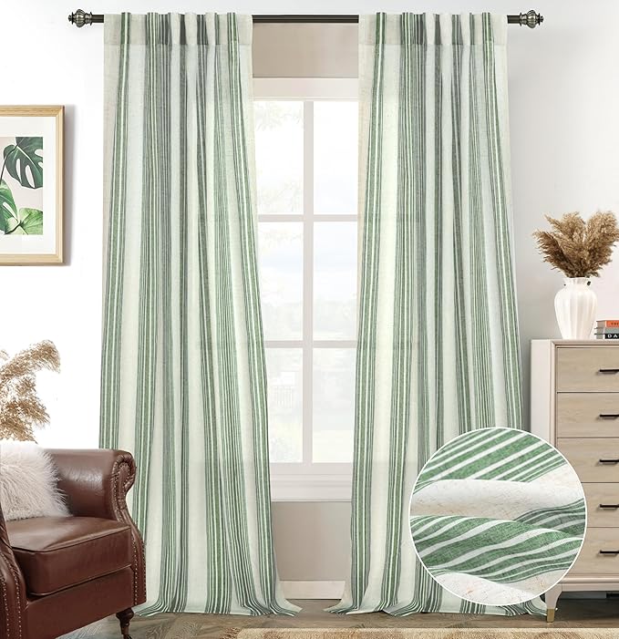 DriftAway Farmhouse Vertical Striped Linen Blend Textured Light Filtering Semi by DriftAway