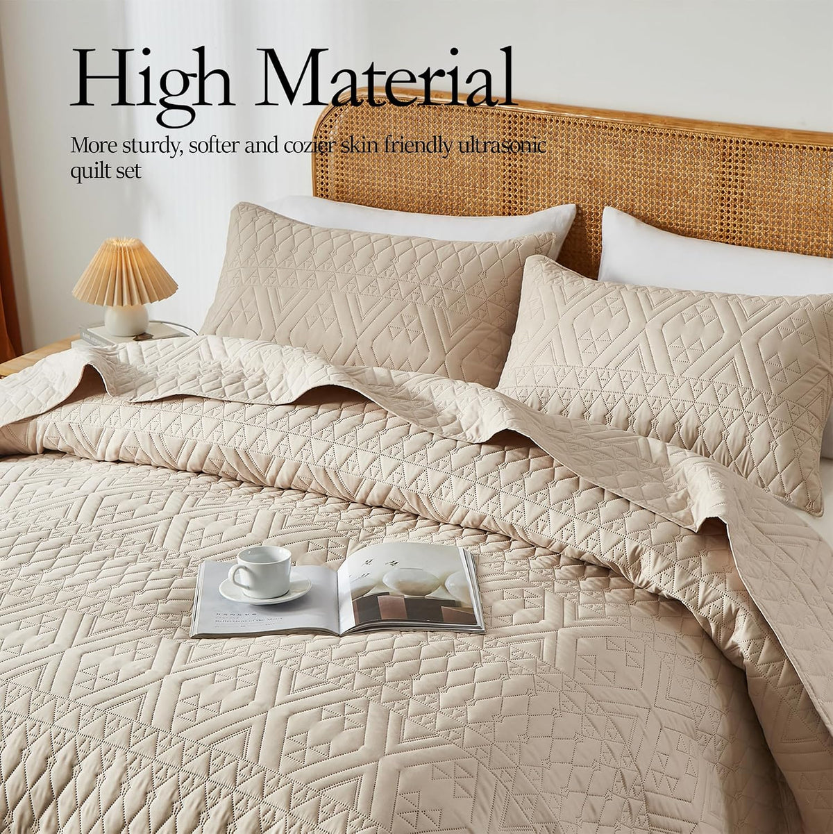 akkialla full/queen size quilt bedding set,beige lightweight microfiber, close-up detail