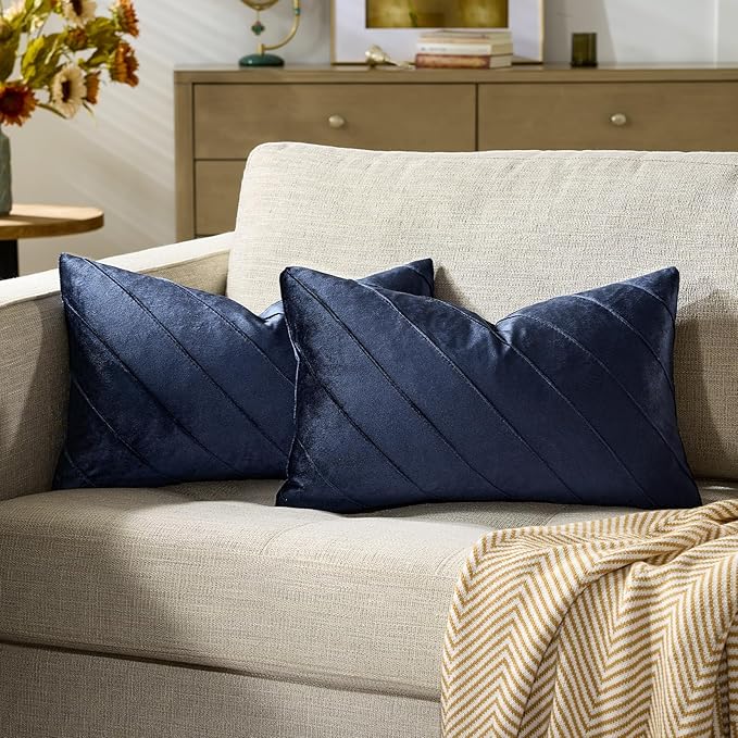 GIGIZAZA Navy Velvet Pillow Covers 12x20 by GIGIZAZAFocusingonhomedecoration