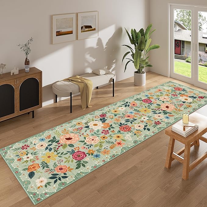 DUKINO 3x10 Runner Rug for Hallway, Washable Kitchen Floral Runner Rug - Image 3