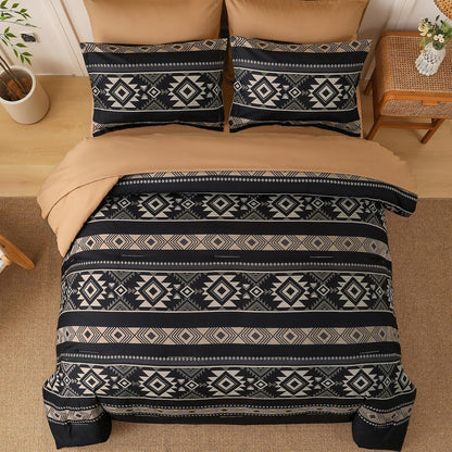 western queen comforter set, 7 pieces black brown, close-up detail