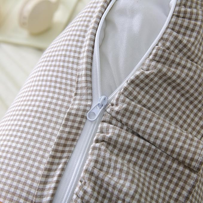 Aryeleay 2 Pack Brown White Plaid Gingham Ruffle Pillow Shams, 100% Washed - Image 4