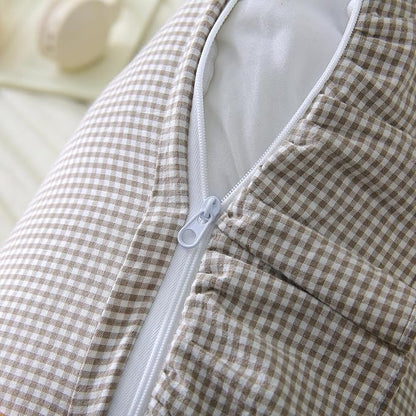 Aryeleay 2 Pack Brown White Plaid Gingham Ruffle Pillow Shams, 100% Washed - Image 4