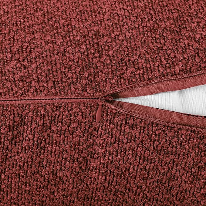 14x36 inch Boucle Lumbar Pillow Cover, Burgundy Woven Texture Neutral Long - Image 5
