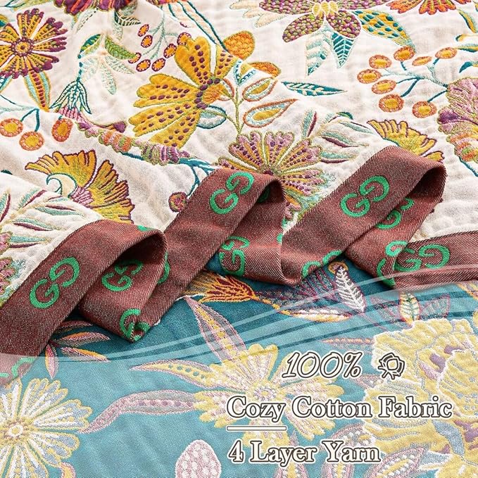 Boho Throw Blanket, 100% Cotton Ultra Soft Luxury Throw Rustic Quilt, All - Image 5