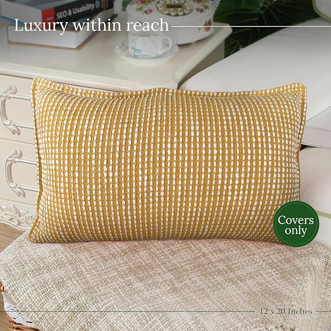 SanVia Golden Glow Lumbar Premium Cotton Throw Pillow Covers, 12 x 20 Inches - Image 5