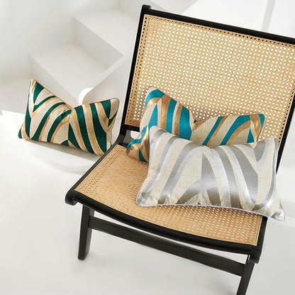 THE-TINOART Turquoise Jacquard V Striped Jacquard Throw Pillow Cover 12x20 Inch - Image 3