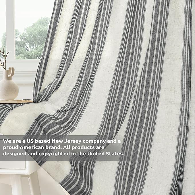DriftAway Farmhouse Vertical Striped Linen Blend Textured Light Filtering Semi - Image 6
