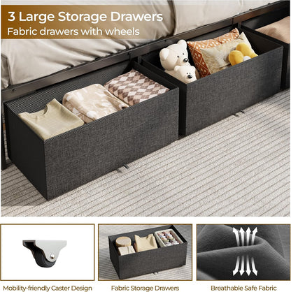 ourpic full corner bed frame with 3 storage, front angle view