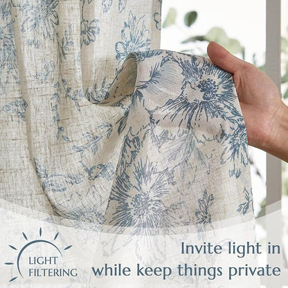 jinchan Linen Floral Tier Curtains 36 Inch Farmhouse Botanic Cafe Curtains - Image 4